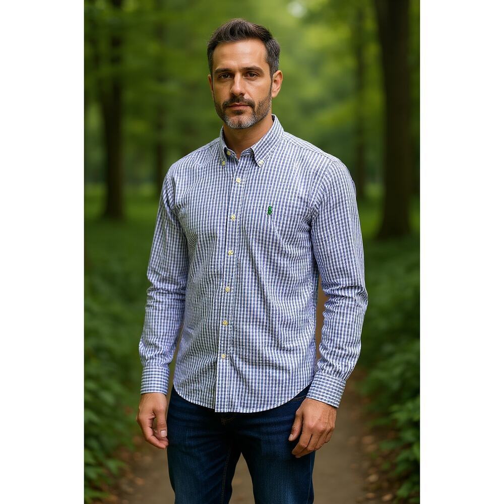 Ralph Lauren Button Down Shirt Purple Gingham Check Long Sleeve Medium Cotton